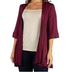 24seven Comfort Apparel Fall Open Front Cardigan Burgundy— XL, Burgundy NWT
